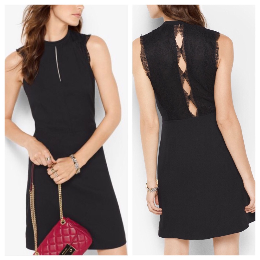 Michael Kors Black Lace Trimmed Crepe Dress Size 2